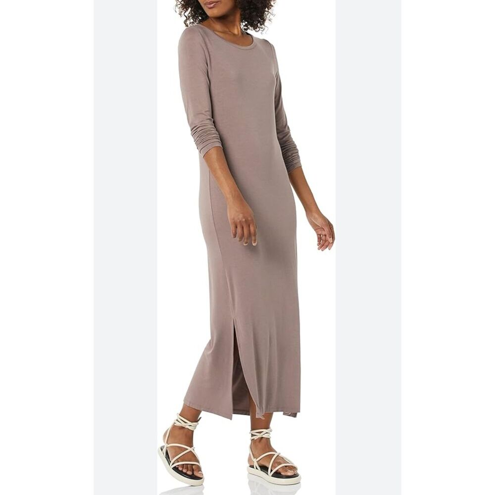 DAILY RITUAL Jersey Long-Sleeve Maxi Dress, Neutral Pinky Gray, Sz S